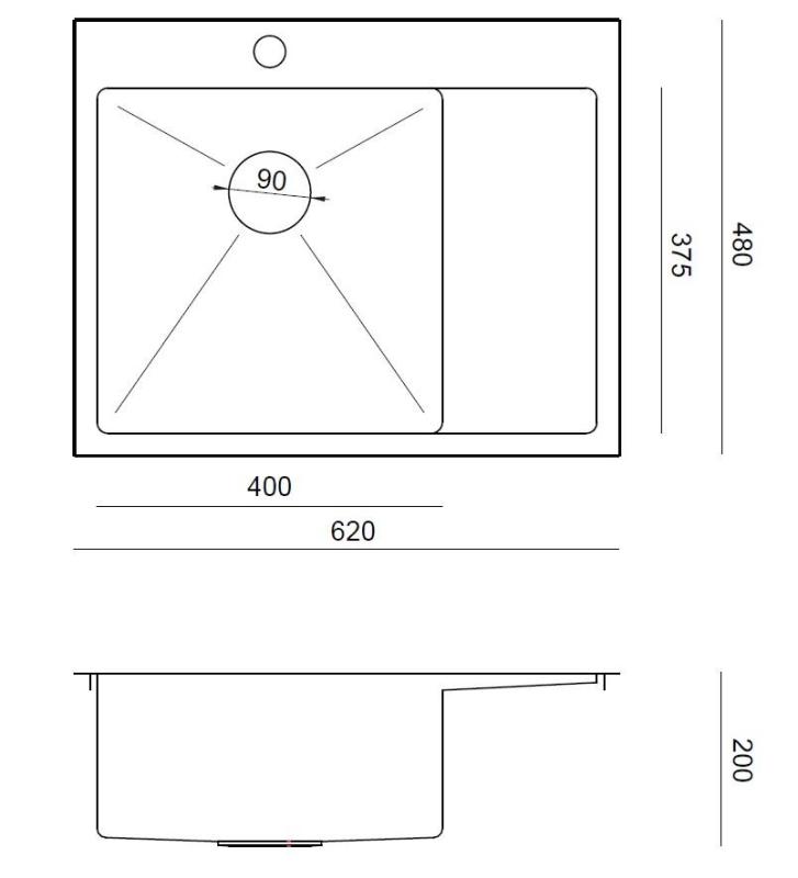 Aquadesign Clara Spoelbak Goud 62x48cm Opbouw  of Vlakinbouw met Afdruiprek, Kraangatbank en Gouden Plug - 1208969502