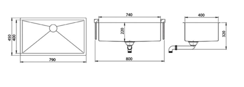 Ausmann Mosel RVS grote Spoelbak RVS - PVD rvs 74x40 universeel 1208970025