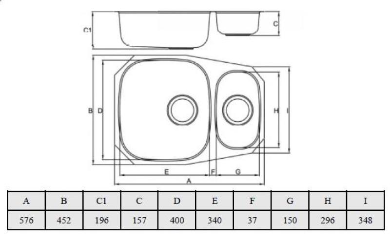Banka Alaska RVS 1.5 Spoelbak onderbouw 524 x 400 mm 1208970064