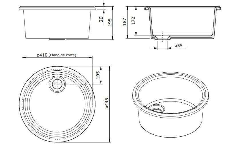 Ausmann Ceramic Brook  keramische witte ronde spoelbak opbouw  1208970092