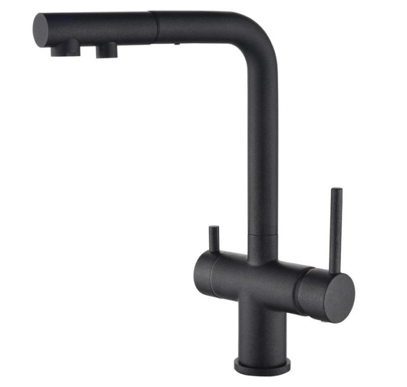 Ausmann Ellington 3-Weg Keukenmengkraan met Uittrekbare Uitloop en Gefilterd Water – Antraciet - 1208970495