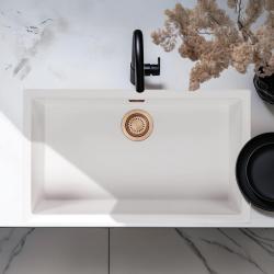 Witte Grote Spoelbak 70x40 cm Onderbouw, Opbouw en Vlakinbouw met Koperen Plug 1208970523