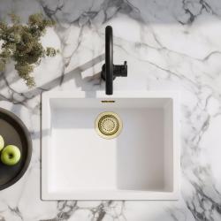 Witte Spoelbak 50x40 cm Onderbouw, Opbouw en Vlakinbouw met Gouden Plug 1208970532