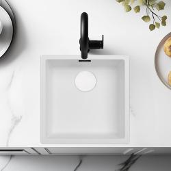 Witte Spoelbak 40x40 cm Onderbouw, Opbouw en Vlakinbouw met Witte Plug 1208970536