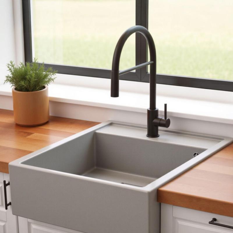 Graniteland Arno Granieten Grijs Spoelbak tussenbouw 582x620mm met RVS vierkant Plug 1208970605