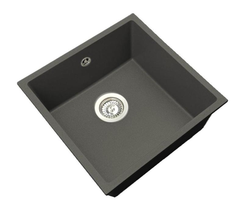 GraniteMy Universal Granieten Grijs, donker Spoelbak 40x40 cm Opbouw, Onderbouw en Vlakinbouw met RVS Plug 1208970742