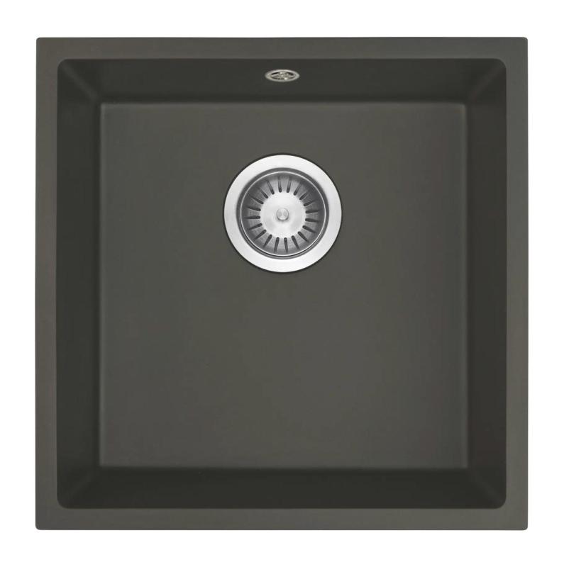 GraniteMy Universal Granieten Grijs, donker Spoelbak 40x40 cm Opbouw, Onderbouw en Vlakinbouw met RVS Plug 1208970742