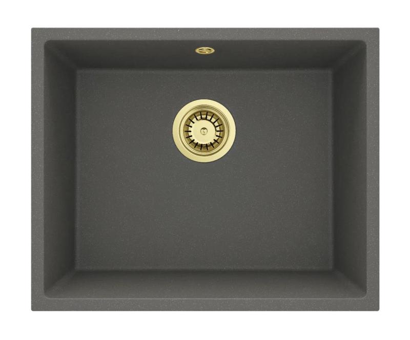 GraniteMy Universal Granieten Grijs, donker Spoelbak 50x40 cm Opbouw, Onderbouw en Vlakinbouw met Gouden Plug 1208970756