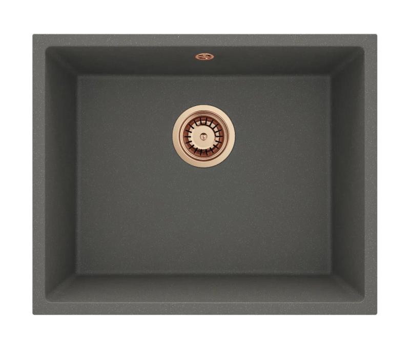 GraniteMy Universal Granieten Grijs, donker Spoelbak 50x40 cm Opbouw, Onderbouw en Vlakinbouw met Koperen Plug 1208970757