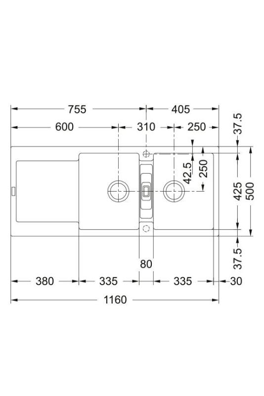 Franke Maris MRG 621 Fragranite Mat Zwart Dubbele Spoelbak 116 x 50 cm Opbouw met Afdruipgedeelte 114.0628.970
