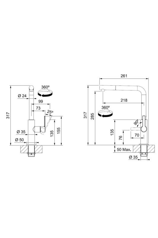 Franke Maris Slim L Keukenkraan Zwart met Uittrekbare Uitloop 115.0728.394
