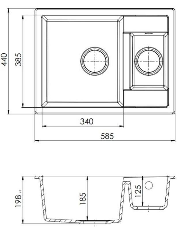 GraniteMy Smart extra ondiepe 1,5 granieten opbouw witte spoelbak 58x44cm met koper plug 1208970052