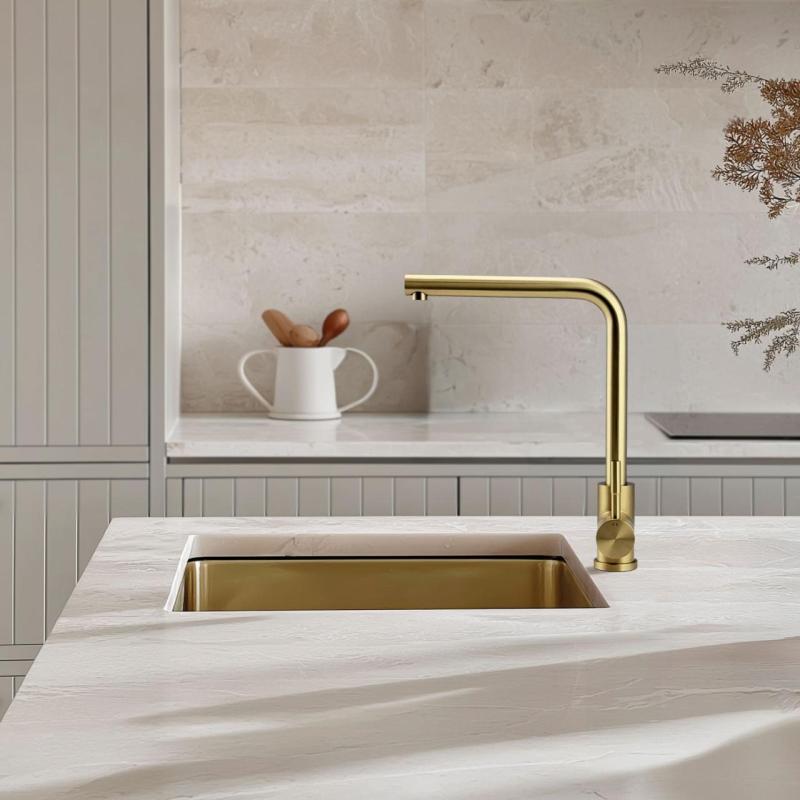 Pure.Sink Exclusivo Gouden spoelbak 34x40 cm 10mm radius onderbouw, vlakbouw en opbouw PEX3440-60