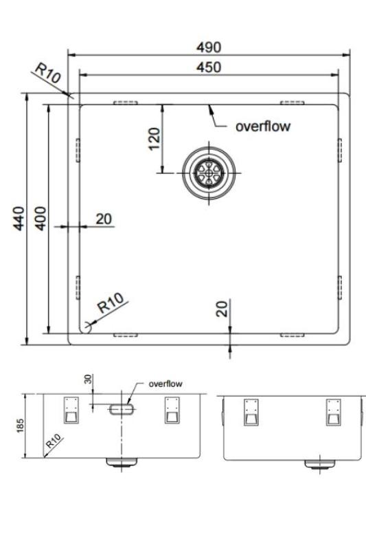 Pure.Sink Exclusivo Gun metal spoelbak 45x40 cm 10mm radius onderbouw, vlakbouw en opbouw PEX4540-61