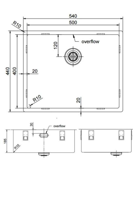 Pure.Sink Exclusivo RVS spoelbak 50x40 cm 10mm radius onderbouw, vlakbouw en opbouw PEX5040-02