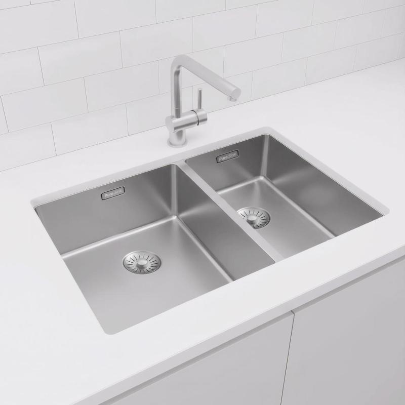 Pure.Sink Exclusivo RVS 1,5 anderhalve spoelbak 34+18 cm 10mm radius PEX341840-02
