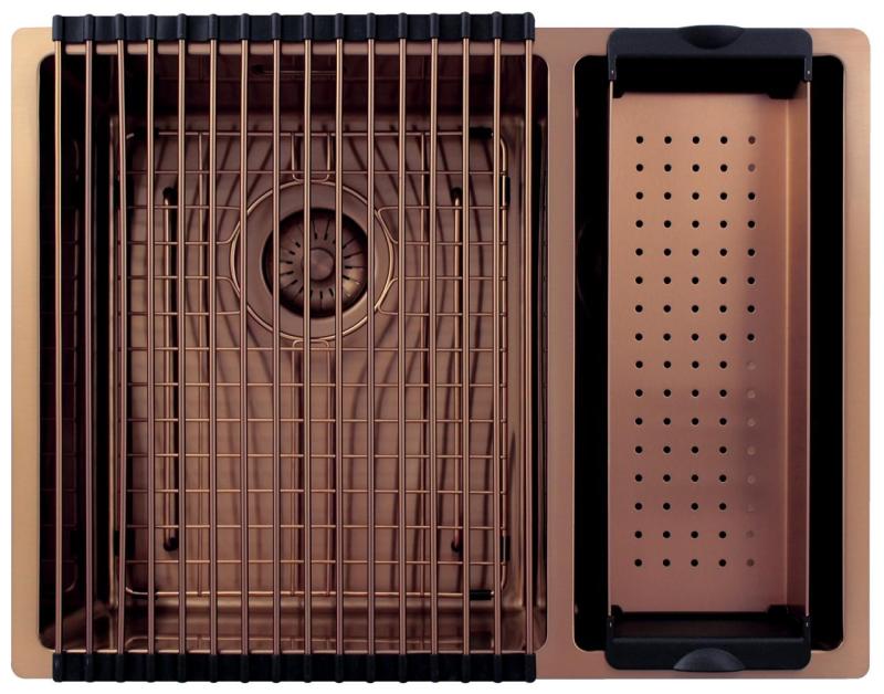 Pure.Sink Exclusivo Koperen 1,5 anderhalve spoelbak 34+18 cm 10mm radius PEX341840-62