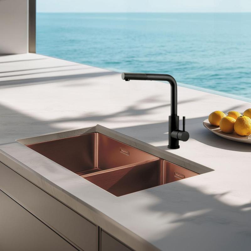 Pure.Sink Exclusivo Koperen 1,5 anderhalve spoelbak 18+34cm 10mm radius PEX183440-62