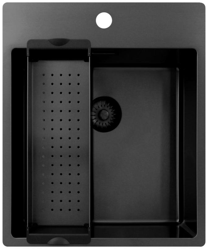 Pure.Sink Exclusivo Gun Metal spoelbak 44x52 cm Tapwing met kraangatbank 10mm radius PEX4040T-61