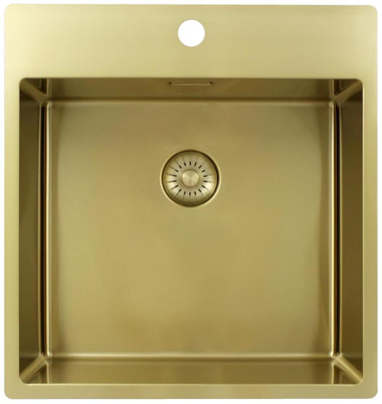 Pure.Sink Exclusivo Gouden spoelbak 49x52 cm Tapwing met kraangatbank 10mm radius PEX4540T-60