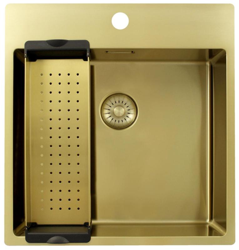 Pure.Sink Exclusivo Gouden spoelbak 49x52 cm Tapwing met kraangatbank 10mm radius PEX4540T-60