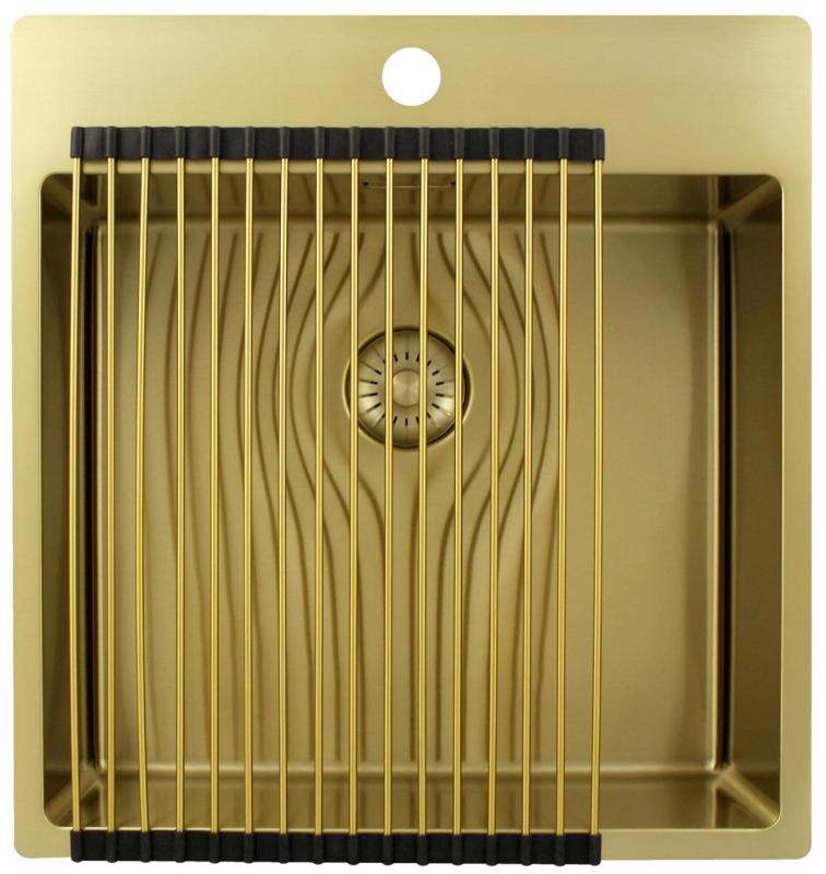 Pure.Sink Exclusivo Gouden spoelbak 49x52 cm Tapwing met kraangatbank 10mm radius PEX4540T-60