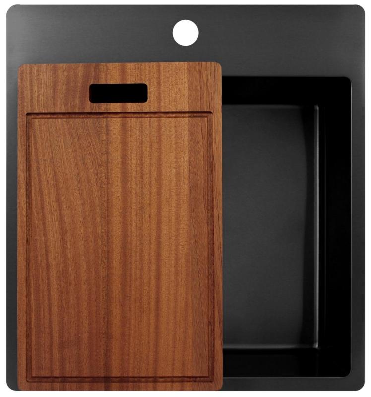 Pure.Sink Exclusivo Gun Metal spoelbak 49x52 cm Tapwing met kraangatbank 10mm radius PEX4540T-61