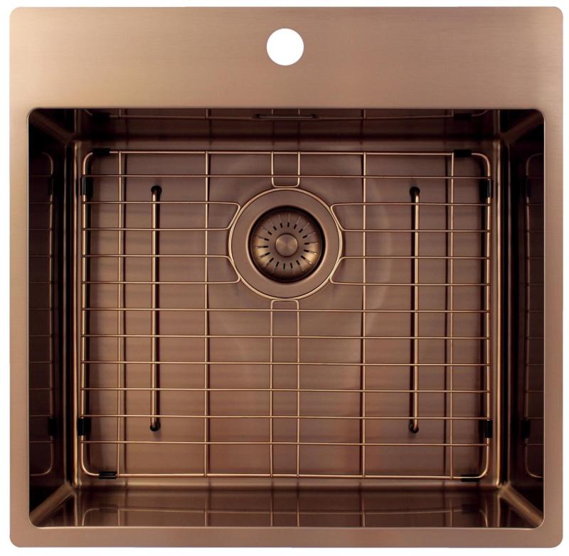 Pure.Sink Exclusivo Koperen spoelbak 54x52 cm Tapwing met kraangatbank 10mm radius PEX5040T-62