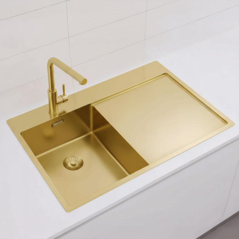 Pure.Sink Exclusivo Gouden kleine spoelbak met afdruipgedeelt 78x52 cm Tapwing links PEX3478LT-60