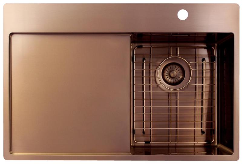 Pure.Sink Exclusivo Koperen kleine spoelbak met afdruipgedeelte 78x52 cm Tapwing rechts PEX3478RT-62