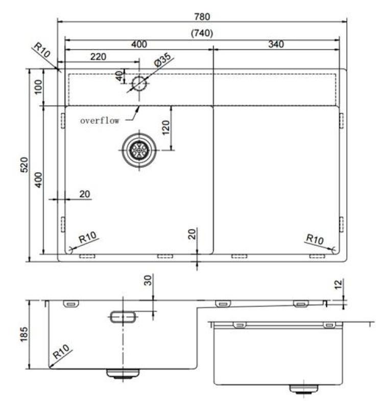Pure.Sink Exclusivo RVS spoelbak met afdruipgedeelte 78x52 cm Tapwing links PEX4078LT-02