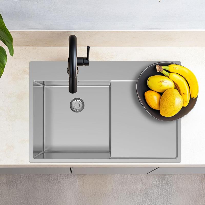 Pure.Sink Exclusivo RVS spoelbak met afdruipgedeelte 78x52 cm Tapwing rechts PEX4078RT-02