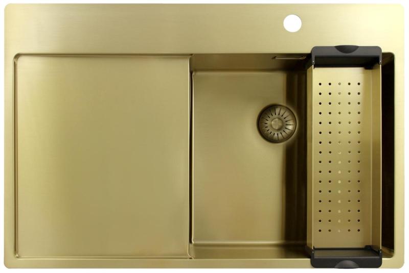 Pure.Sink Exclusivo Gouden spoelbak met afdruipgedeelte 78x52 cm Tapwing rechts PEX4078RT-60