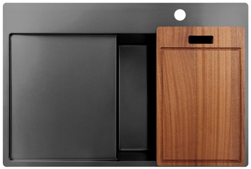 Pure.Sink Exclusivo Gun Metal spoelbak met afdruipgedeelte 78x52 cm Tapwing rechts PEX4078RT-61