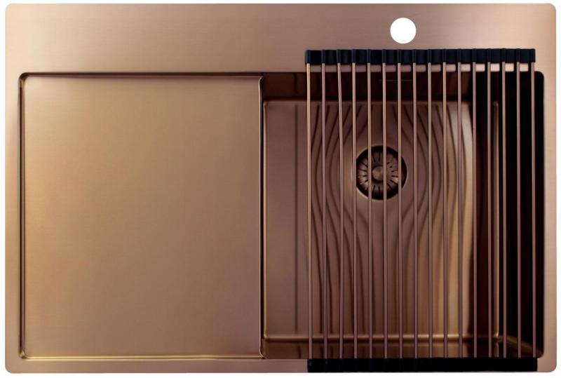 Pure.Sink Exclusivo Koperen spoelbak met afdruipgedeelte 78x52 cm Tapwing rechts PEX4078RT-62