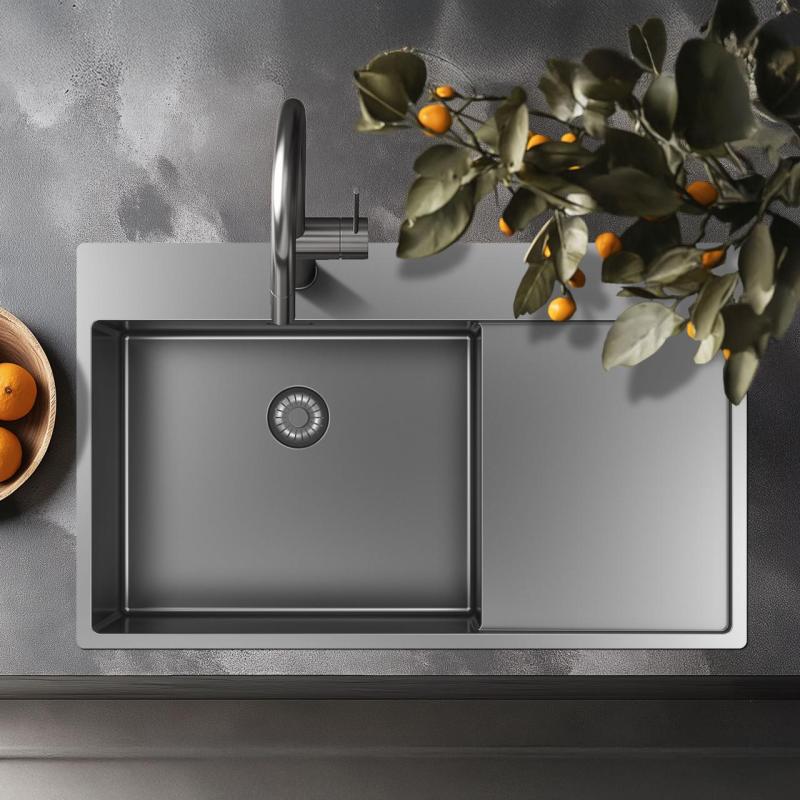 Pure.Sink Exclusivo RVS spoelbak met afdruipgedeelte 86x52 cm Tapwing links PEX5086LT-02