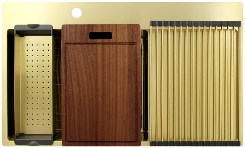 Pure.Sink Exclusivo Gouden spoelbak met afdruipgedeelte 86x52 cm Tapwing links PEX5086LT-60