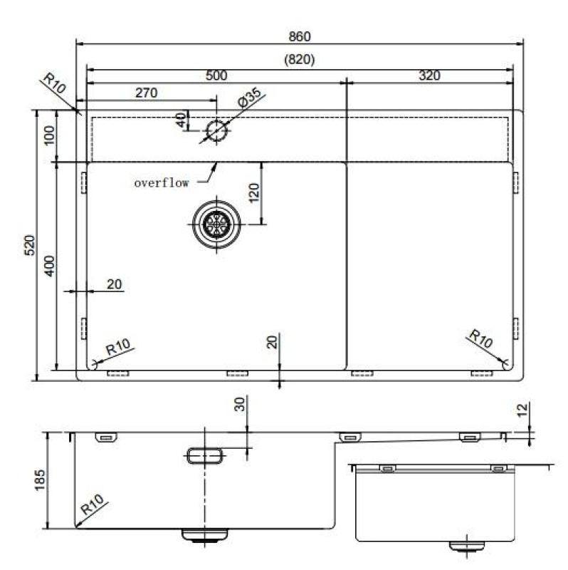 Pure.Sink Exclusivo Koperen spoelbak met afdruipgedeelte 86x52 cm Tapwing links PEX5086LT-62