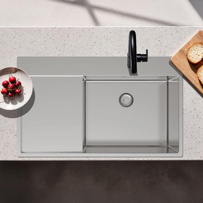 Pure.Sink Exclusivo RVS spoelbak met afdruipgedeelte 86x52 cm Tapwing rechts PEX5086RT-02