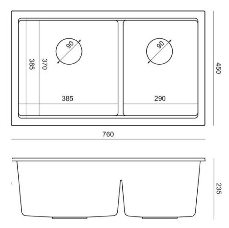Quadri Newport II Dubbele Witte Graniet Onderbouw Spoelbak 702 x 390 mm met Koperen plug 1208971373