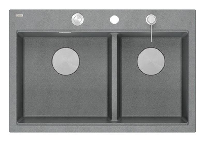 Quadri Hard Rock Dubbele Grijze Graniet Opbouw Spoelbak 76x50 cm met RVS plug en accessoires 1208971400