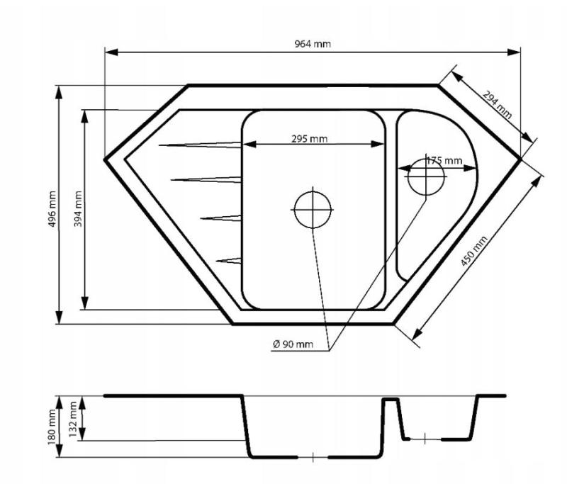 Graniteland Amiata Granieten grijze Hoekspoelbak opbouw 965x496mm met RVS Plug 1208971419