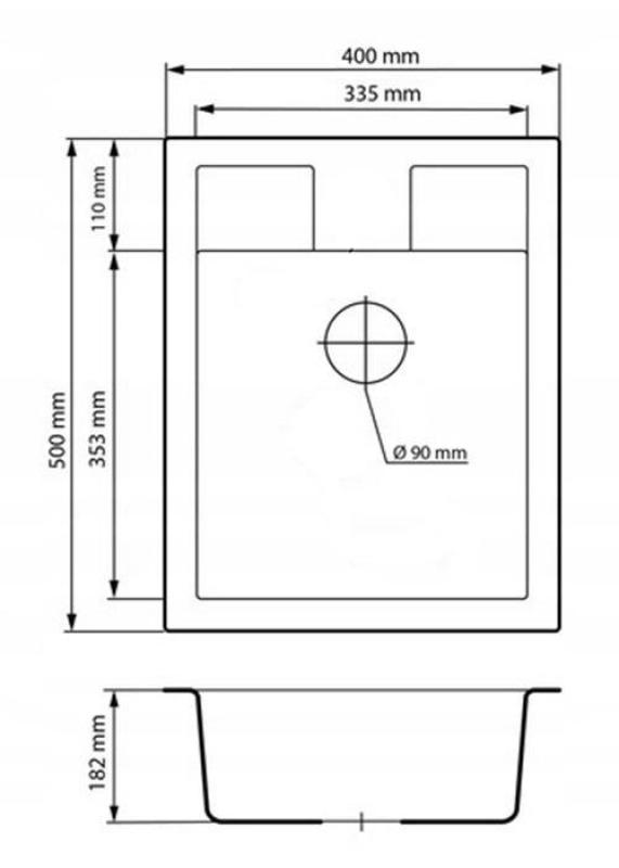 Graniteland Prest Granieten grijze spoelbak Tapwing met kraangatbank opbouw 400x500mm met RVS Plug 1208971425