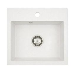 Graniteland Nera Granieten Spoelbak 45x42 cm Witte Opbouw met Kraangatbank en RVS Plug 1208971435