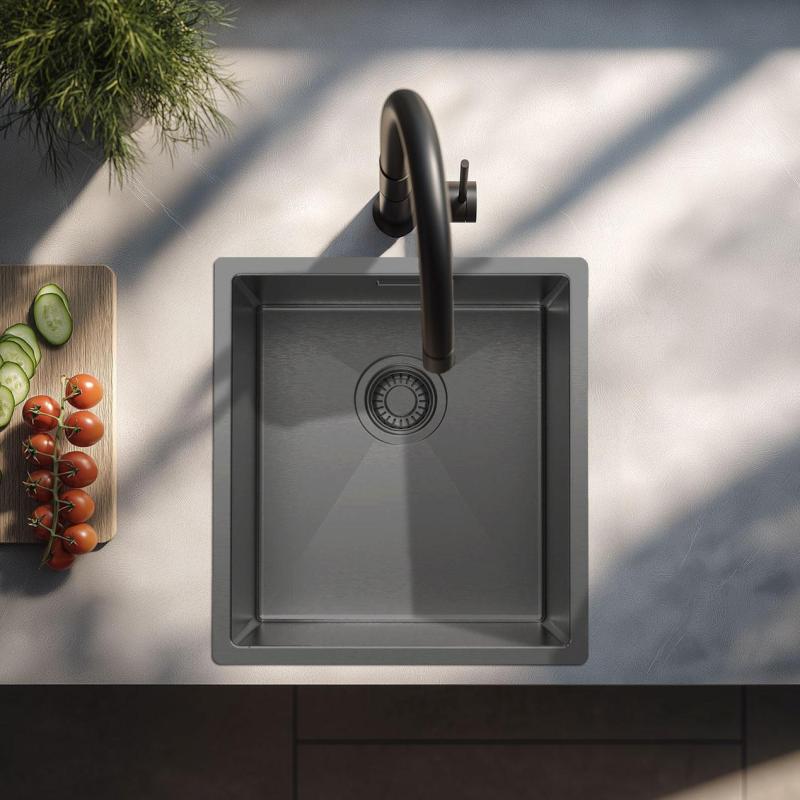 Pure.Sink Luxion Gun metal spoelbak 36x40 cm onderbouw, vlakinbouw en opbouw PLX3640-61