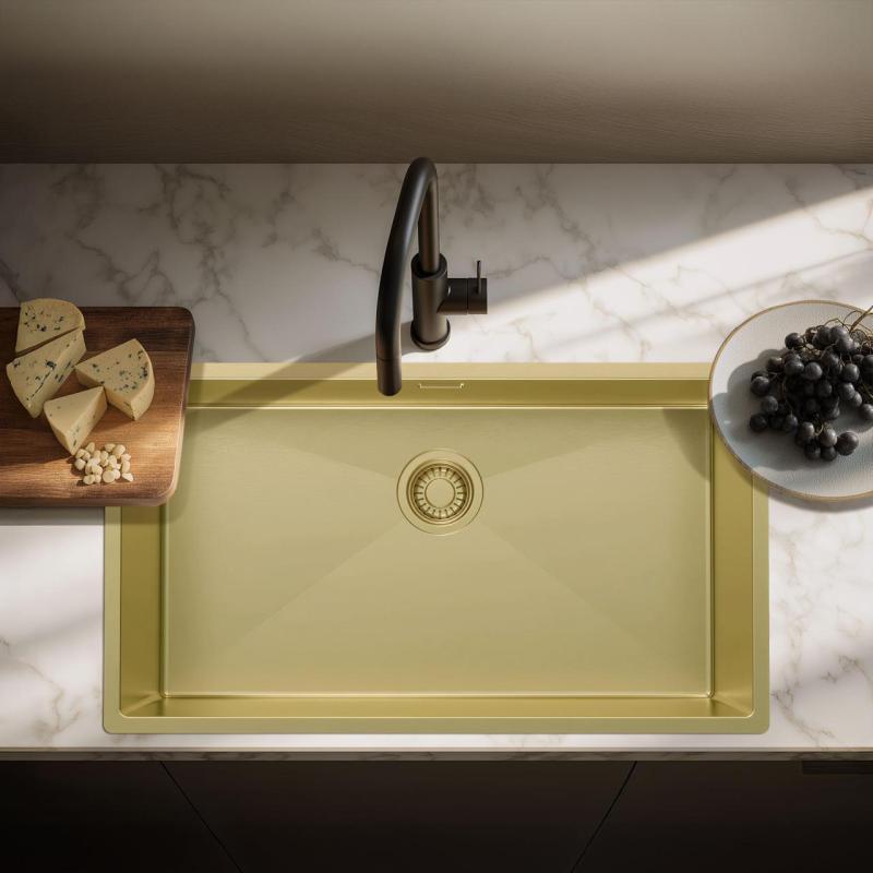 Pure.Sink Luxion Grote Gouden spoelbak 74x40 cm onderbouw, vlakinbouw en opbouw PLX7440-60