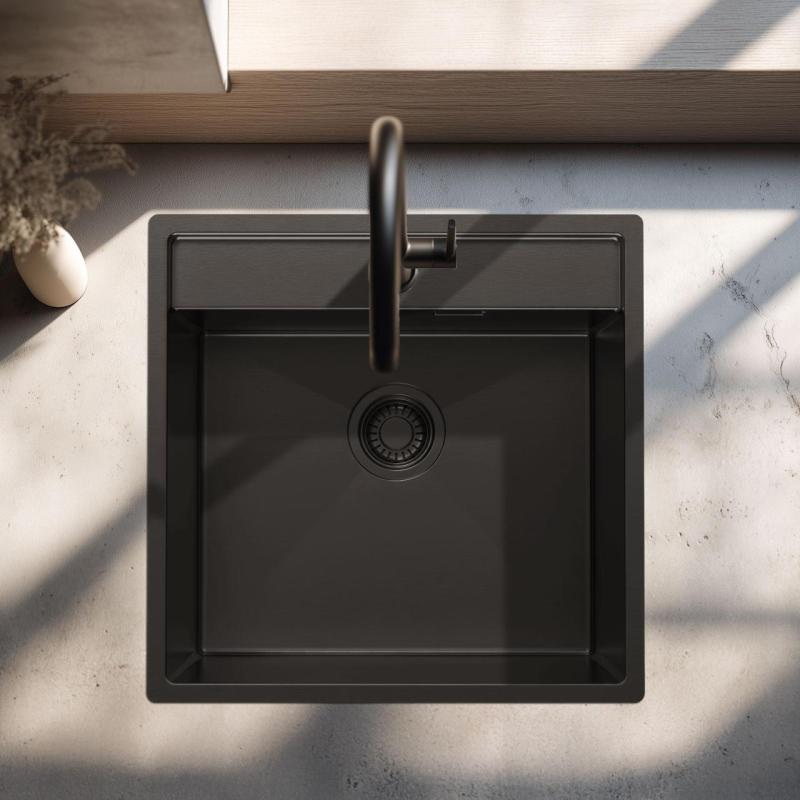 Pure.Sink Luxion PVD Zwarte spoelbak 51x50 cm Tapwing met kraangatbank PLX5150T-63