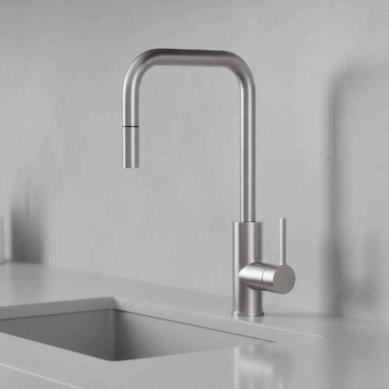 Pure.Sink Luxion massief RVS keukenkraan square met uittrekbare uitloop PLXSQUA-02