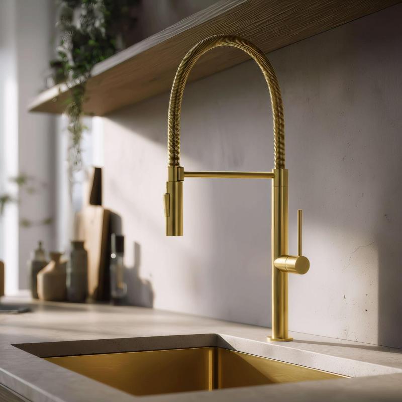 Pure.Sink Luxion Gouden keukenkraan profi met flexibele uitloop en 2 straalsoorten PLXFLEX-60