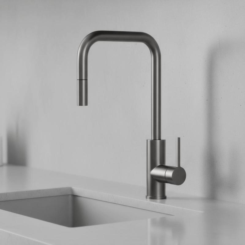 Pure.Sink Luxion Gun metal keukenkraan square met uittrekbare uitloop PLXSQUA-61